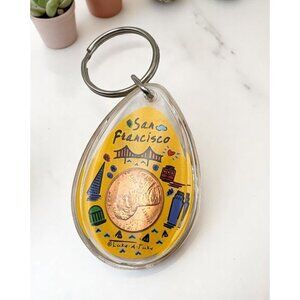 San Francisco Penny Keychain Acrylic City Landmarks Yellow Background